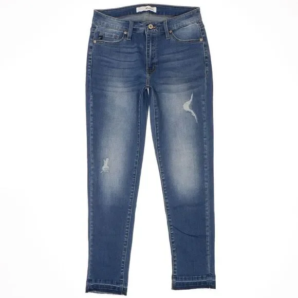 KanCan Jeans Juniors 9/28 Skinny Distressed Released Hem Blue Stretch 28 x 27 - Picture 1 of 10
